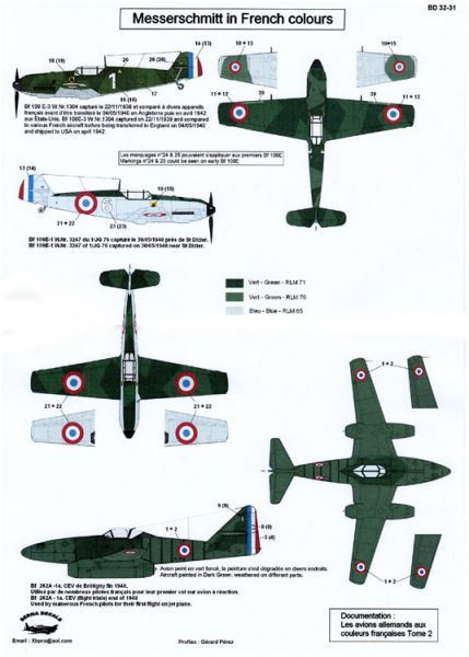 BD32031 Bf 109 E-1, Bf 109 E-3 & Me 262 A-1a mit französischen Markierungen