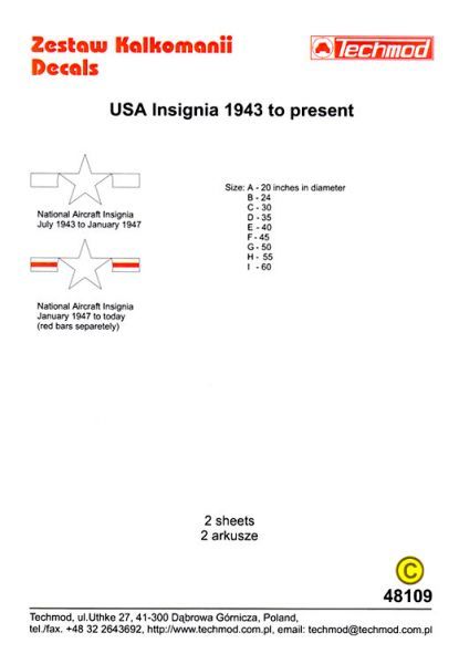 TMD48109 Nationalitätskennzeichen USA 1943 bis heute