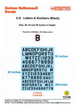 TMD72150S U.S. Letters and Digits 28 in., 32 in. and 36 in. (Black)
