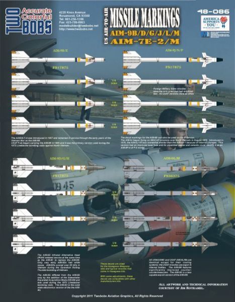 TB48086 AIM-7E-2/M Sparrow and AIM-9B/D/E/G/H/J/L/M/N/P Sidewinder Markings