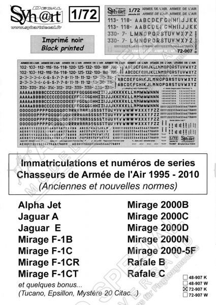 SY72907K Flugzeugcodes der französischen Luftwaffe, 1995-2010 (Schwarz & Grau)