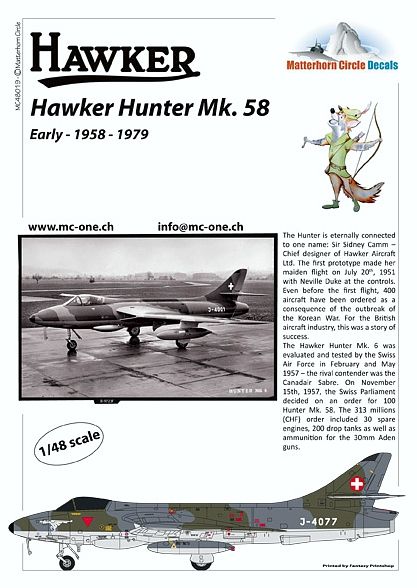 MC48019 Hunter Mk.58 Schweizer Luftwaffe 1958-1979