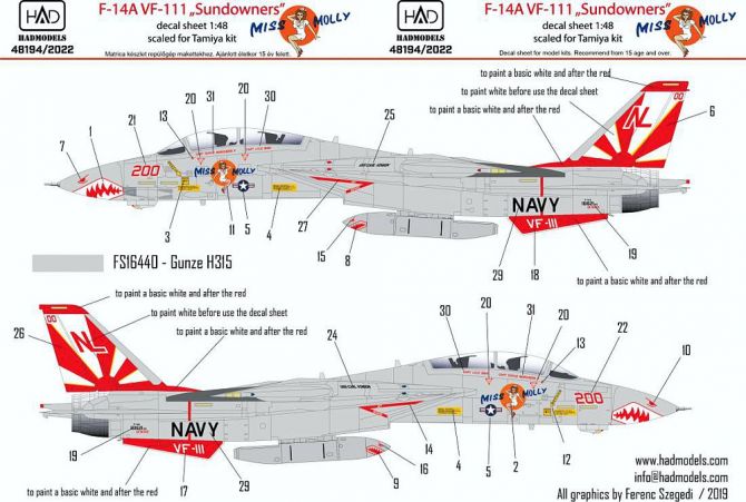 HUN48194 F-14A Tomcat Miss Molly VF-111 Sundowners