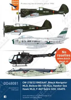 DD48081 Bo 105, Beechcraft TC-45, Curtiss CM-21/22, F-86 & Sea Hawk