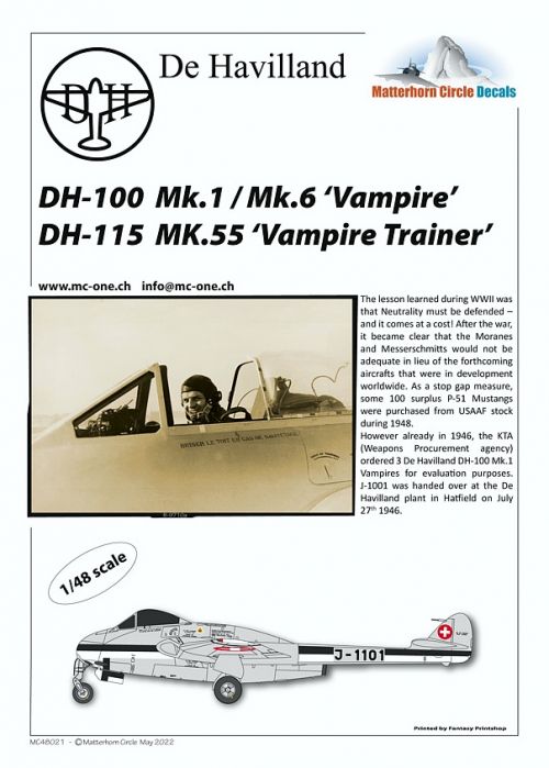 MC48021 D.H.100 Vampire F.1/FB.6 & D.H.115 Vampire T.55 Swiss Air Force