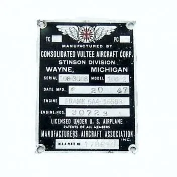 AS48DATA Flugzeug- und Motoren-Typenschilder für Flugzeuge WK II