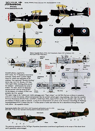 XD72106 RAF No. 74 (Tiger) Squadron 1918 to 1992