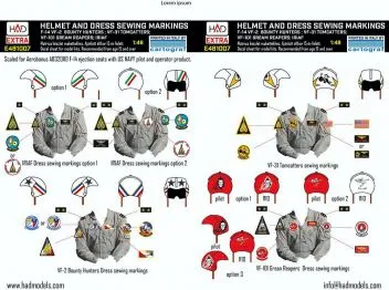 HUNE481007 F-14 Tomcat Pilot Helmet and Dress Sewing Markings