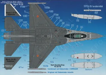 DCD4876 F-16A/B MLU Fighting Falcon belgische Luftwaffe Staffelzeichen, Zappings und Stencils