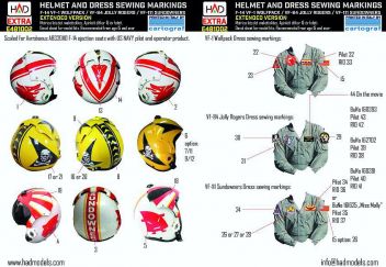 HUNE481002 F-14 Tomcat Pilot Helmet and Dress Sewing Markings