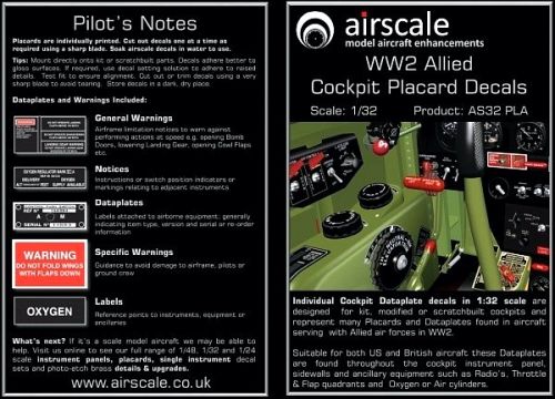 AS32PLA Cockpit-Beschriftungen und Datenschilder für alliierte Flugzeuge WK II