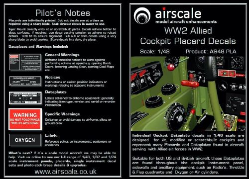 AS48PLA Cockpit-Beschriftungen und Datenschilder für alliierte Flugzeuge WK II