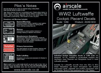 AS48SCH Cockpit Placards for Luftwaffe Aircraft WW II