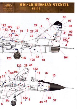 HUN48111 MiG-29B/UB Fulcrum-A/B russische Stencils