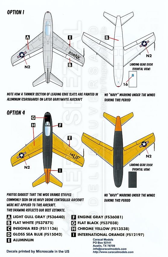 Caracal Models 1//72 decals CD72076 Pt1 for the US Navy FJ-3 Fury by Sword Models