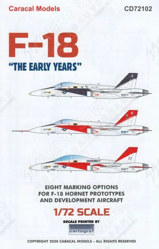 Caracal 1/72 decal CD72102 - F-18 Hornet The Early Years markings Caracal 1/72 decal CD72102 - F-18 Hornet The Early Years markings
