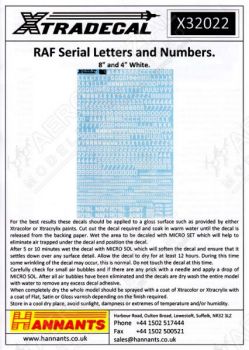 XD32022 White Digits and Letters for RAF Post-War Aircraft, size 4“ and 8“