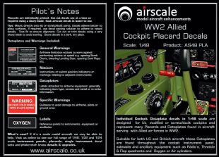 AS48PLA Cockpit-Beschriftungen und Datenschilder für alliierte Flugzeuge WK II