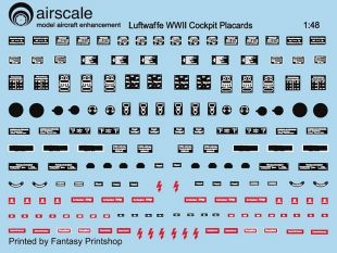 AS48SCH Cockpit-Beschriftungen und Datenschilder für Flugzeuge Luftwaffe WK II